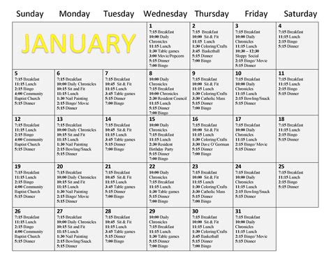 January Calendar Of Events