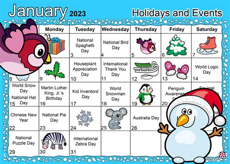 January Calendar Theme Ideas