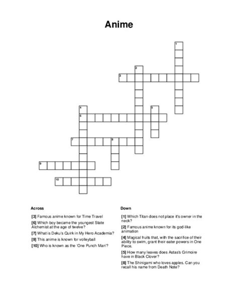 Unlock the World of Japanese Animation with our Challenging Crossword Puzzles!