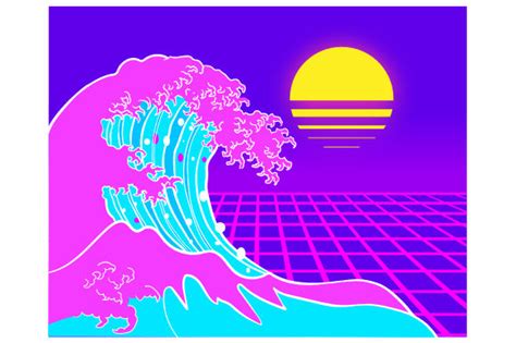 Download Japanese Vaporwave Style Sunset with Waves SVG File - SVG Design Creativefabrica DXF Files