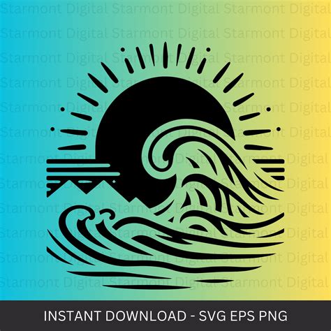 Download Japanese Vaporwave Style Sunset with Waves SVG File - SVG Design Cricut SVG DXF Files