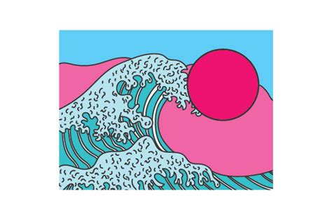 Download Japanese Vaporwave Style Sunset with Waves SVG File - SVG Design Silhouette DXF Files