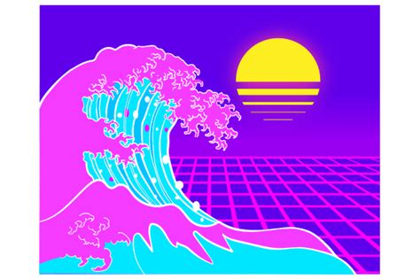 Download Japanese Vaporwave Style Sunset with Waves SVG File - SVG Design for Cricut Machine