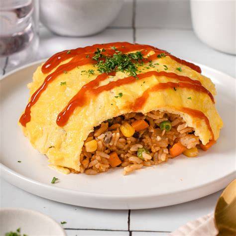 Japanese egg fried rice presentation