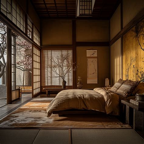 A Japanese-style bedroom with neutral colors and a large window.