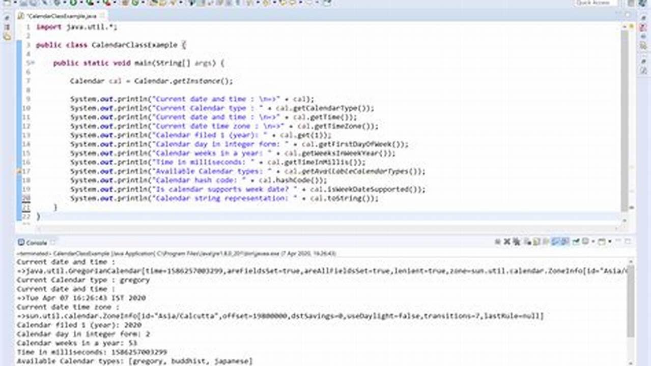 Java Calendar Program Example