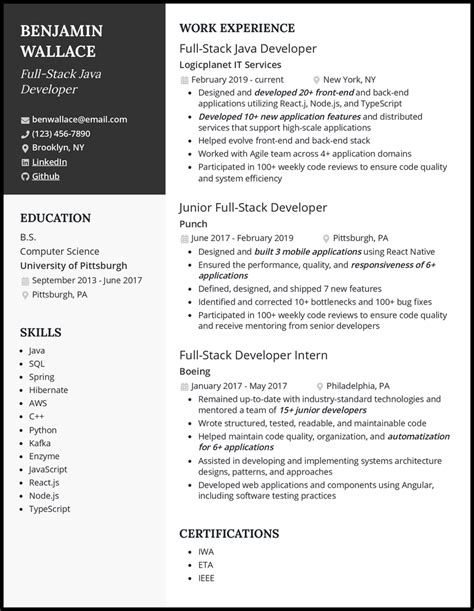 Java Full Stack Developer Resume