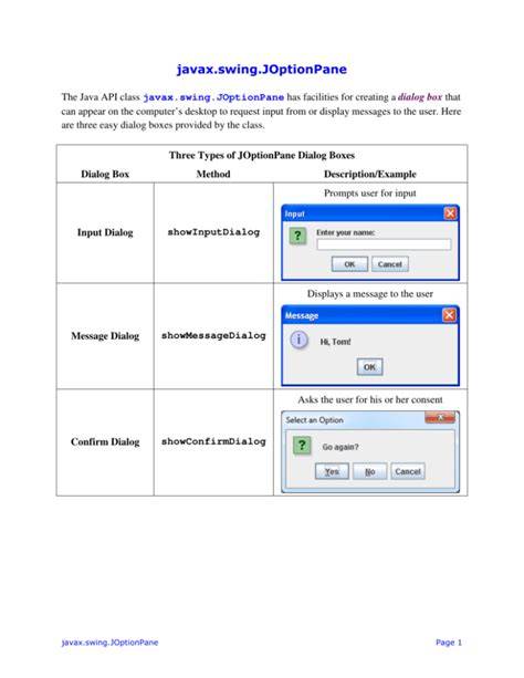 Java Swing Dialog Boxes