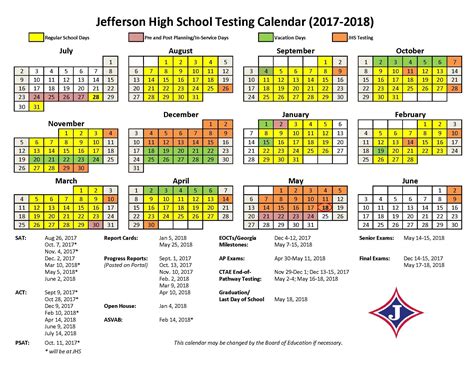 Jefferson Elementary Calendar