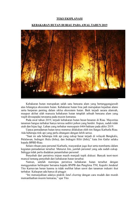 Jelaskan Struktur Teks Eksplanasi Kebakaran Hutan