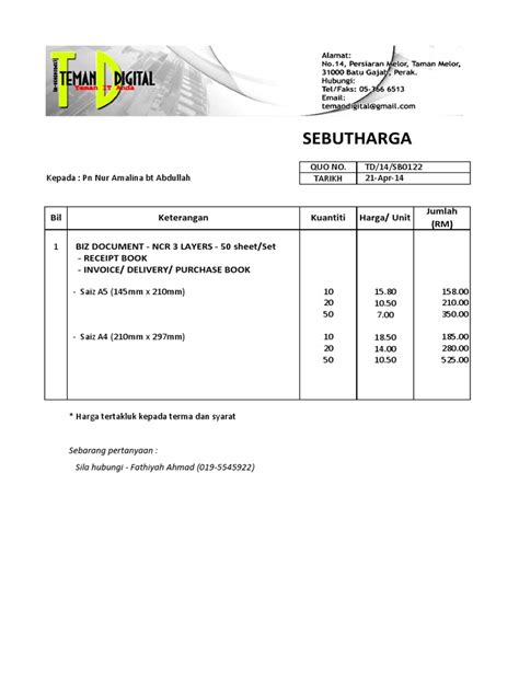 Jenis-Jenis Surat Sebut Harga