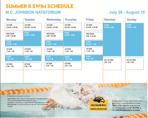 Jenison Pool Calendar