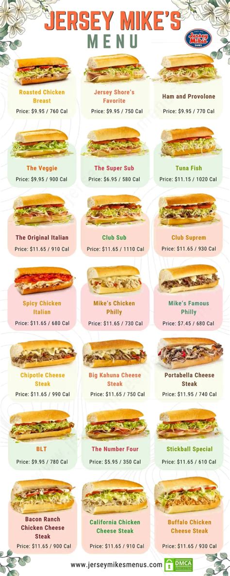 Jersey Mike's Menu Printable