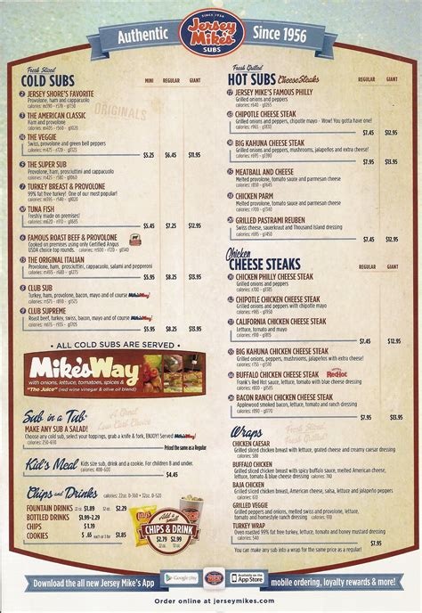 Jersey Mike's Printable Menu With Prices