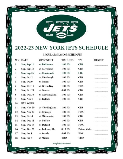 Jets Schedule 2022 Printable