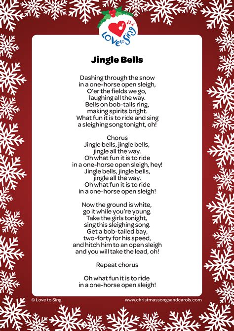 Jingle Bells Song Lyrics Printable