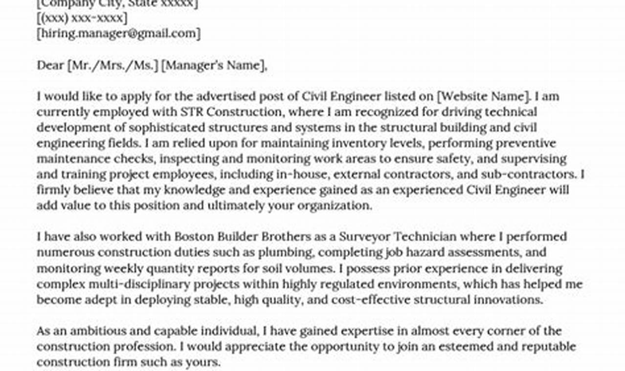 Job Application Letter For Civil Engineer Pdf