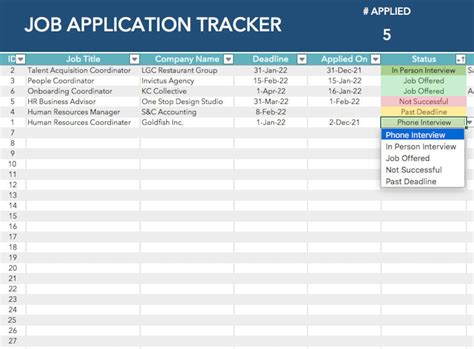 Job Search Tracking Spreadsheet regarding Applicant Tracking