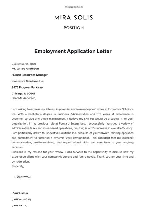 Job Application Employment Job Application Cover Letter Template