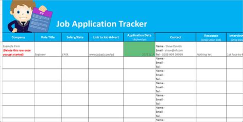 Job Application Excel Sheet Template