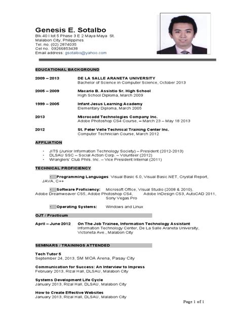 Job Application Resume Sample Philippines Pdf