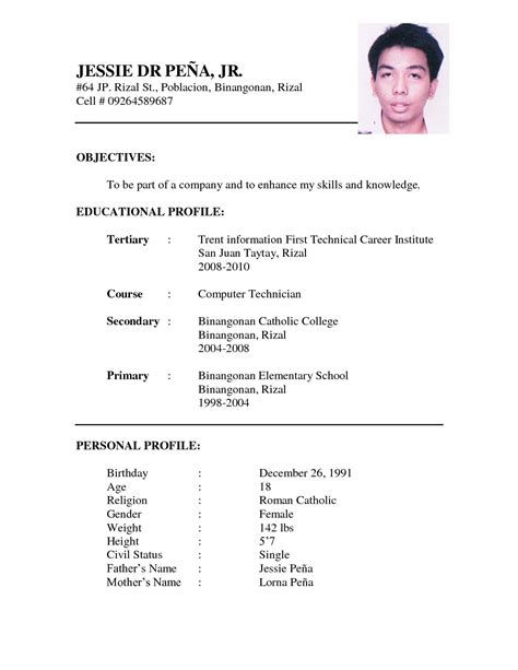 Job Application Sample Resume Format
