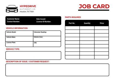 Job Card Template Mechanic - Cards Design Templates