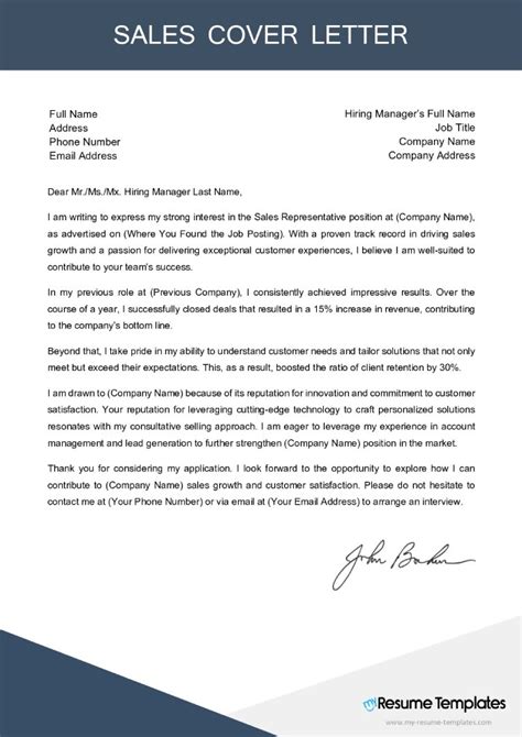 Job Cover Letter Examples Sales