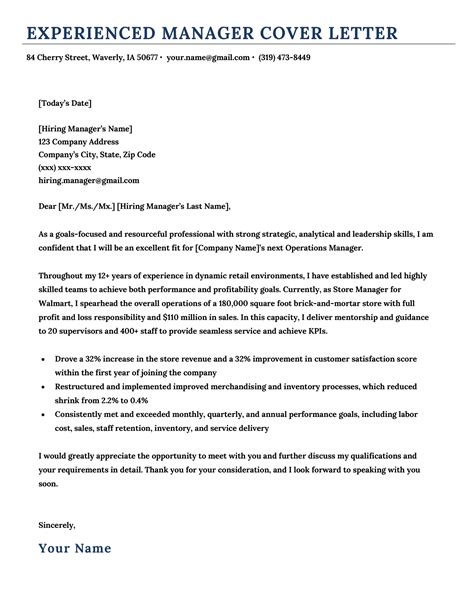 Job Cover Letter For Manager