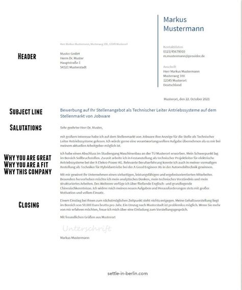 Job Cover Letter German