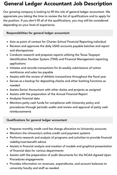 Job Description For General Ledger Accountant