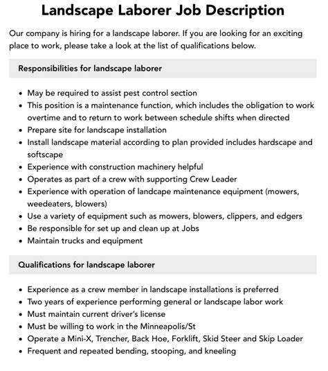 Job Description For Landscape Laborer