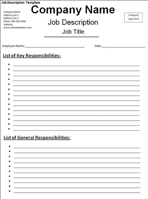 Job Description Template Free Download