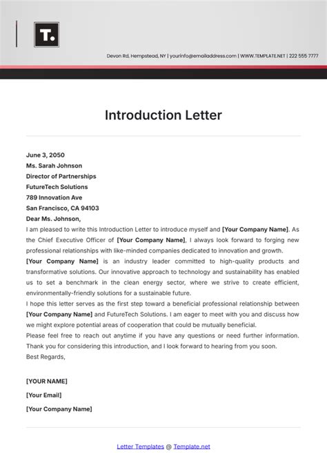 Job Introduction Letter Template