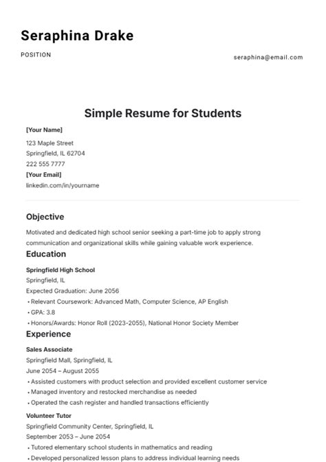 Job Resume Samples For Students