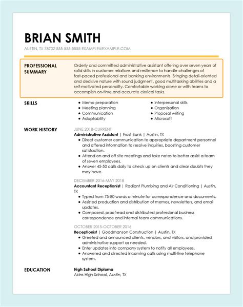 Job Resume Summary Examples