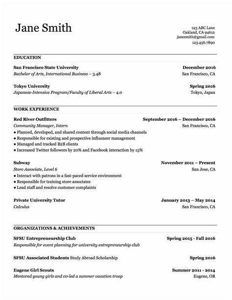 Job Resume Template Examples