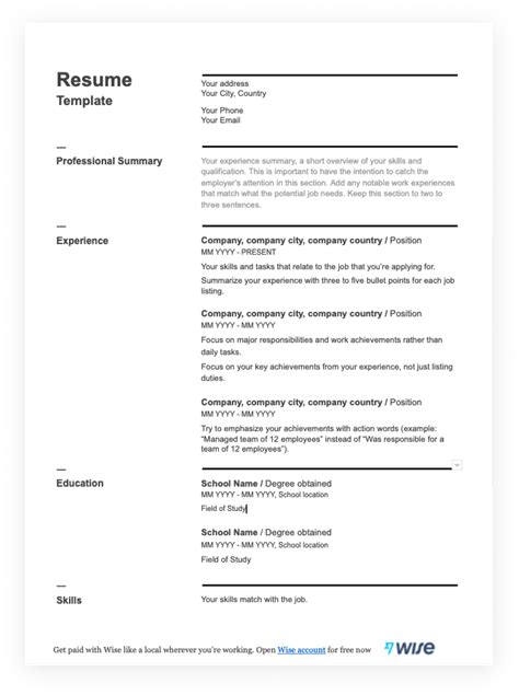 Job Resume Template Pdf