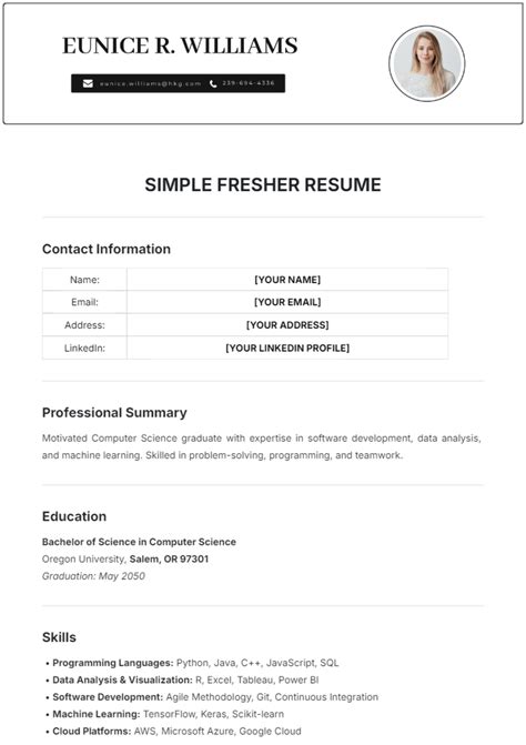 Job Sample Resumes For Freshers