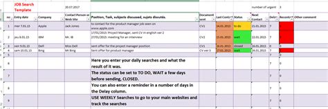Job Search Template Excel