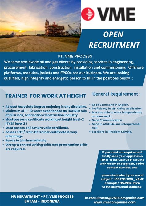 Melamar kerja di PT VME Batam