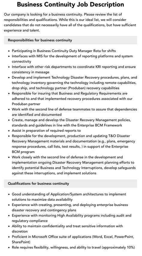 Jobs Business Continuity