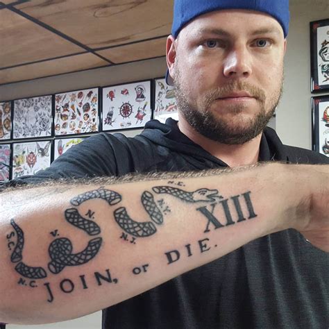 "Join or Die." by Carl Caracia at Orange Tattoo Co. in