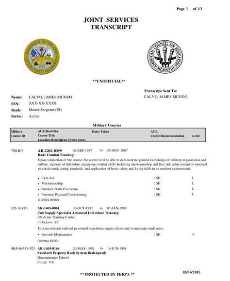 Joint Service Transcript