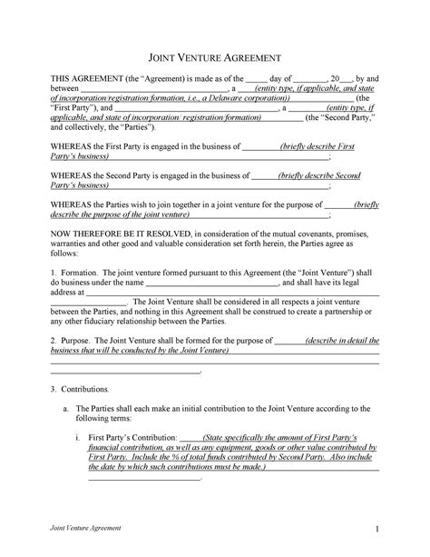 FREE 9+ Sample Joint Venture Agreement Templates in PDF MS Word