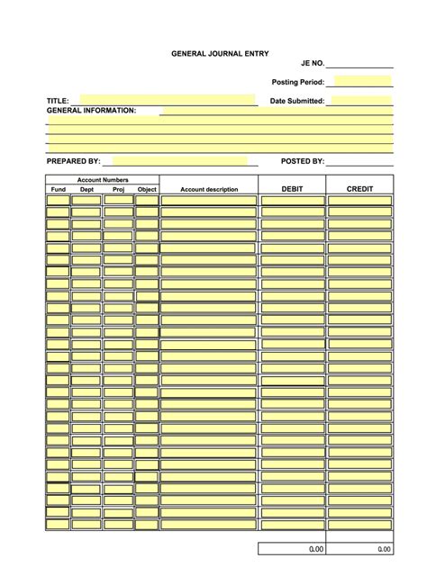 Journal Entry Form Template