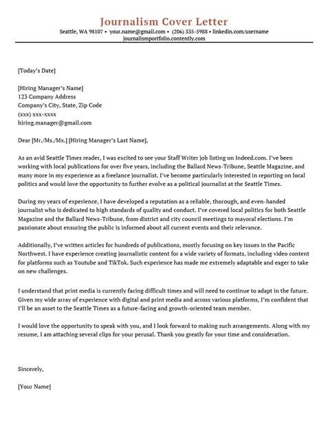 Journalism Cover Letter Example