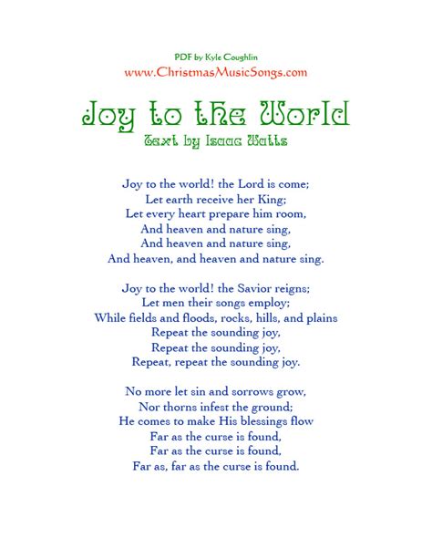 Joy To The World Song Lyrics Printable