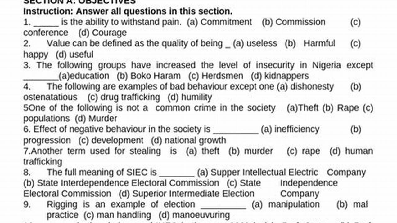 Jss3 Exam Questions And Answers 2024