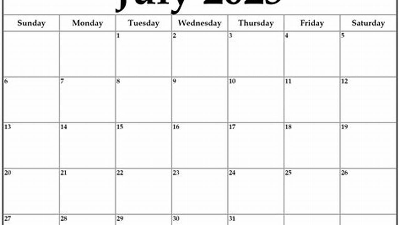 July 2025 Calendar Printable Tracable Numbers